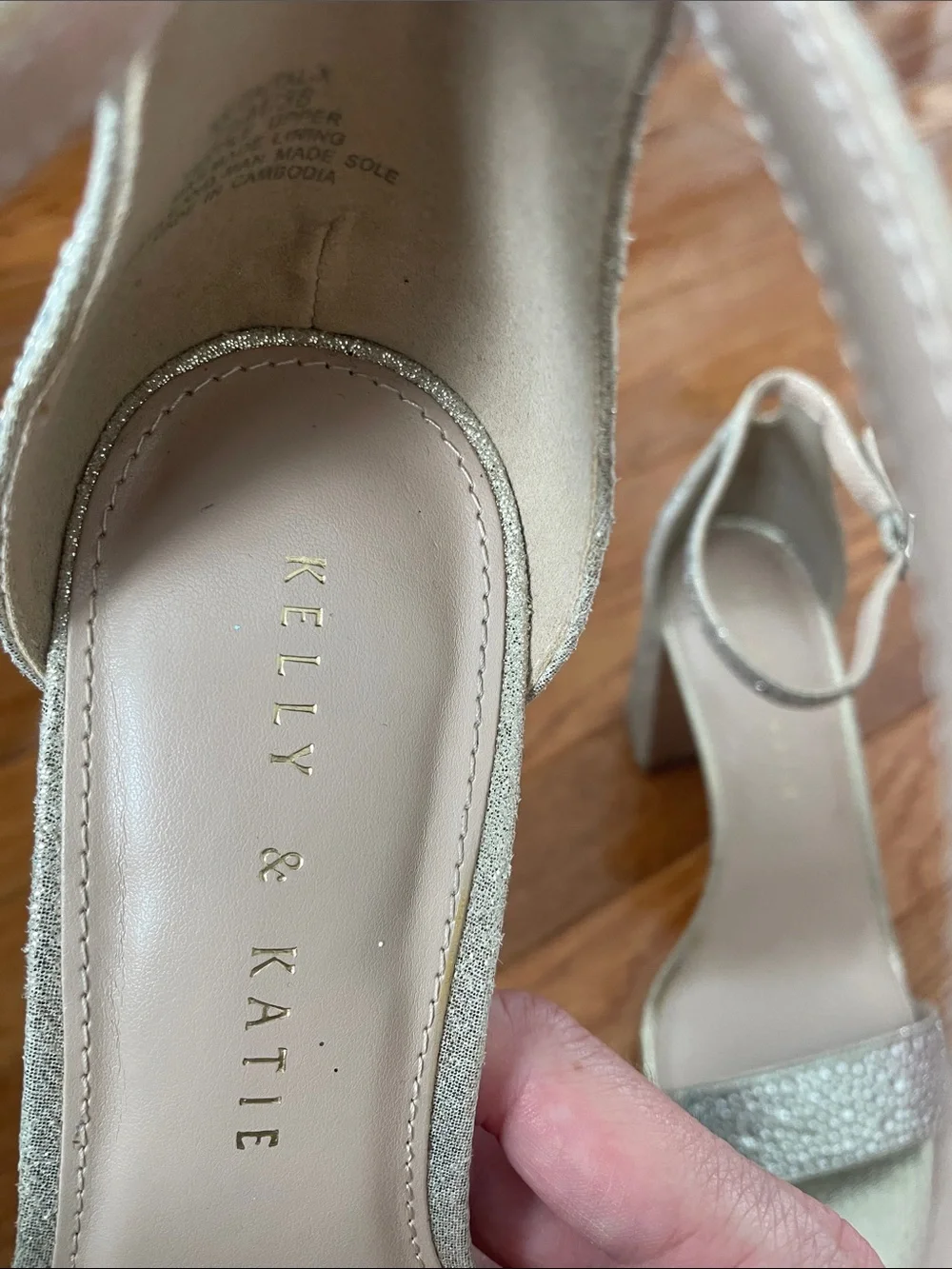 Kelly & Katie Glittery Gold Ankle-Strap Block Heel Sandals